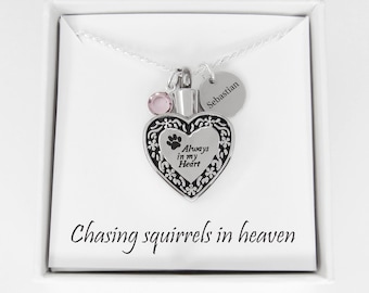 Dog Ashes Necklace with Pet's Name Charm Hollow - Heart Cremation Pendant for Ashes - Personalized Urn Jewelry