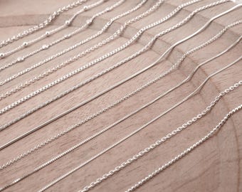 Sterling Silver Chain Necklace: Minimalist Women's Anchor, Snake, Rope, Curb, Cable, Rolo, Figaro, Satellite, Ball Bead, Box Chains
