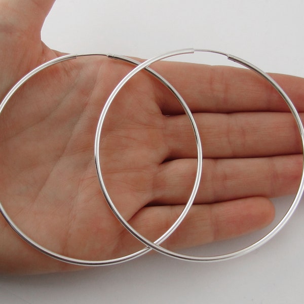 Extra Large Hoop Earrings - 925 Sterling Silver Jewelry - Plain Hoops - Silver Hoops - 75mm | 3 inches