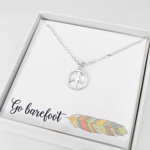 Sterling Silver Peace Sign Necklace: Bohemian Hippie Jewelry, Go Barefoot