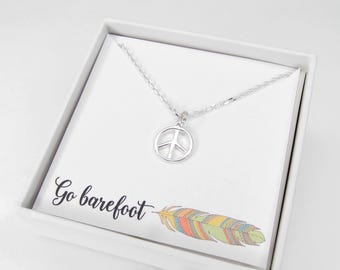 Sterling Silver Peace Sign Necklace: Bohemian Hippie Jewelry, Go Barefoot
