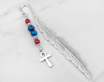 Ankh Bookmark - Egyptian Ankh Charm Beaded Bookmark - Small Silver Ankh Charm Bookmark Ancient Egypt Eternal Life Symbolic Bookmark