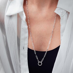 925 Sterling Silver Paperclip Chain Charm Holder Necklace - Hinge Clasp Charm Keeper Pendant image 6