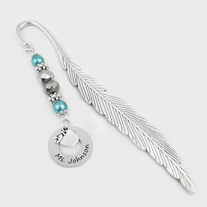 Teacher&#39;s Name Bookmark - Apple Charm Bookmark - Unique Bookmarks - Custom Personalized Teacher Gifts - Tibetan Silver Beaded Bookmark