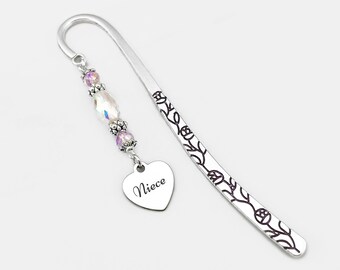 Niece Bookmark for Niece Gifts for Nieces Beaded Metal Bookmark Personalized Gift for Book Lover Gifts for Readers Engraved Heart Bookmark
