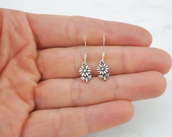 Flower Earrings - 925 Sterling Silver Flower Earrings - Shepherd Hooks or Lever Backs - Silver Flower Jewelry - Nature Jewelry