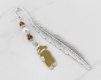 Pembroke Welsh Corgi Bookmark for Corgi Lovers - Silver Beaded Bookmark, Unique Corgi Gifts, Brown Enamel Dog Charm Bookmarks for Dog Lovers