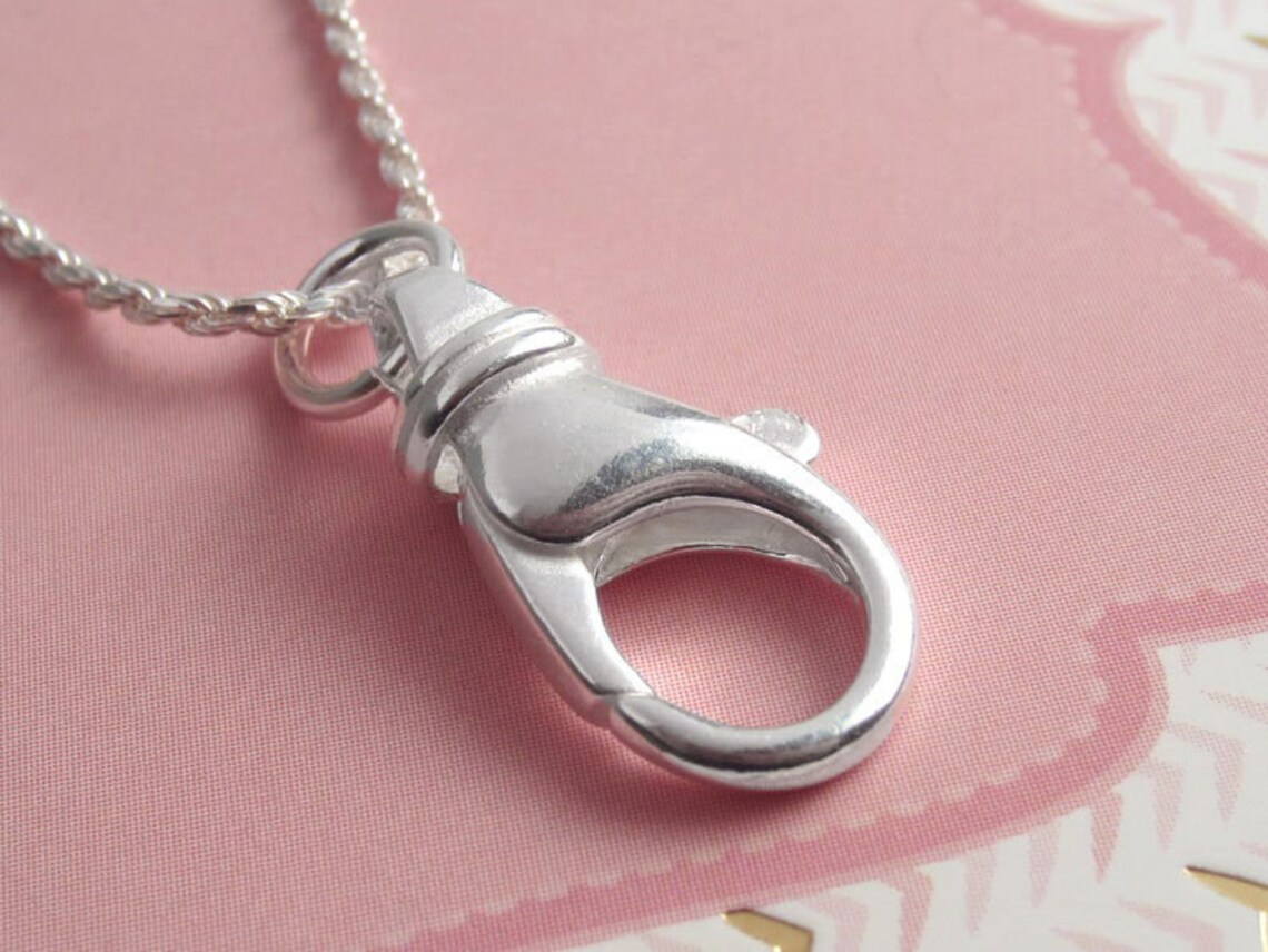 Lanyard 925 Sterling Silver Necklace Badge Holder Ring Etsy