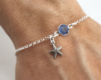 Starfish Bracelet - Starfish Anklet - 925 Sterling Silver Birthstone Bracelet - Summer Bracelet - Beach Bracelet - Seashell Bracelet