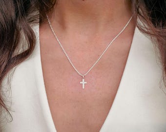 Sterling Silver Cross Necklace - Minimalist Christian Cross Pendant - Unisex Religious Jewelry