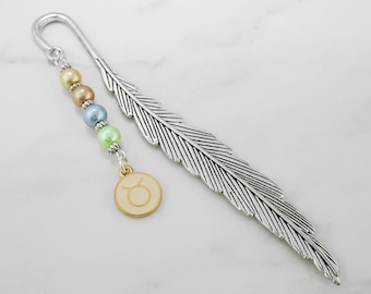 Taurus Bookmark - Taurus Zodiac Sign Charm Bookmark, Astrology Bookmark, Taurus Gifts, Astrology Gifts, Zodiac Gifts, Beaded Metal Bookmark