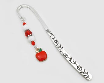 Red Apple Bookmark - Gifts for Teachers - Teacher Appreciation Gift - Harvest Bookmark - Sleeping Beauty Apple Charm Bookmark
