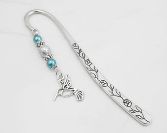 Hummingbird Bookmark - Unique Beaded Tibetan Silver Bookmark - Hummingbird Gifts - Silver Hummingbird Stationary