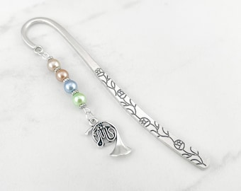 French Horn Bookmark - French Horn Gifts - French Horn Player Gift - Beaded Metal Bookmarks - Musical Instrument Gifts