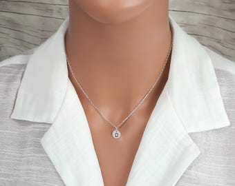 Handstamped Initial Necklace - Personalize 925 Sterling Silver Jewelry, Round Letter Charm Pendant