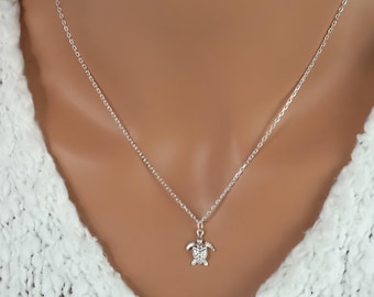 Sea Turtle Necklace - 925 Sterling Silver Jewelry - Small Turtle Charm Pendant - Sea Turtle Jewelry
