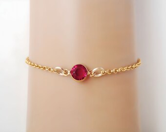 January Birthstone Bracelet - Preciosa Garnet Birthstone Anklet - Gold Filled Jewelry - Dainty Minimalist Bracelet