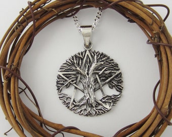 Tree of Life Pentacle Necklace - Yggdrasil Pentagram Pendant - Pentagram Tree - Wicca Necklace - Wiccan Jewelry - 925 Sterling Silver