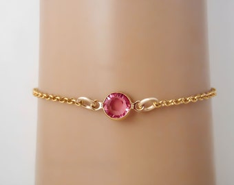 October Birthstone Bracelet - Preciosa Tourmaline Birthstone Anklet - 14k Gold Filled Jewelry - Dainty Minimalist Bracelet