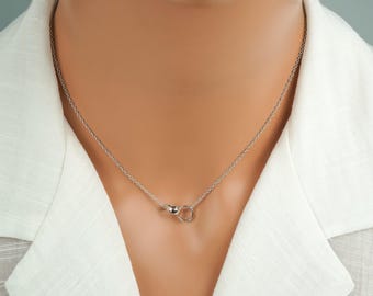 Interlocking Circles Necklace - 925 Sterling Silver Cubic Zirconia Jewelry - Small Connected Rings Necklace - Dainty Double Circles Necklace