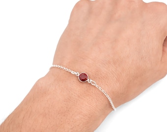 January Birthstone Bracelet - Preciosa Garnet Birthstone Anklet - 925 Sterling Silver - Dainty Minimalist Bracelet