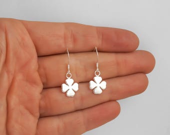 Silver Shamrock Earrings - 925 Sterling Silver Four Leaf Clover Charms - Lucky St Patrick's Day Earrings - Silver Clover Jewelry