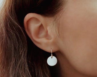 Simple Circle Earrings - Minimalist Jewelry - 925 Sterling Silver Round Geometric Earrings - Round Charm Earrings - Simple Drop Earrings