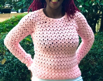 Crochet Pink Pullover/ Sweater/ Blouse