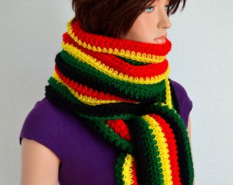 Supersize Crochet Rastafarian Scarf/ Unisex Hand Knit  Mega Scarf