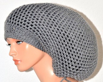 Marble Gray Crochet Mega Tam/ Large Grey tam/ Gray Crochet Dread Tam/ Unisex Grey tam/ XL crochet tam