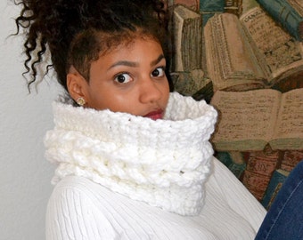 My Valentines White Neck warmer/ White cable cowl