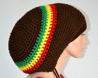 Brown Crochet Rasta tam/ Rastafarian Dreadlocks tam/ Mega Rasta Tam/ Crochet Unisex Tam/ Crochet Rasta Tam