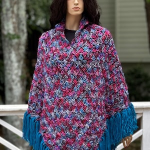 Multicolored Crochet Fringed Poncho | Handmade Poncho | Free shipping in the USA