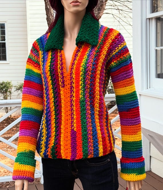 Handmade Crochet Multicolor Crochet Sweater Handmade Bohemian