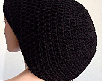 Large/XL Crochet Dreadlocks Rasta Tam in Black