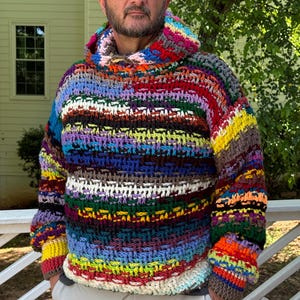 Mens Crochet Leftover yarn hoodie | Men’s Crochet Sweater| Men&#39;s Crochet Hoodie Pullover| Free Shipping in USA