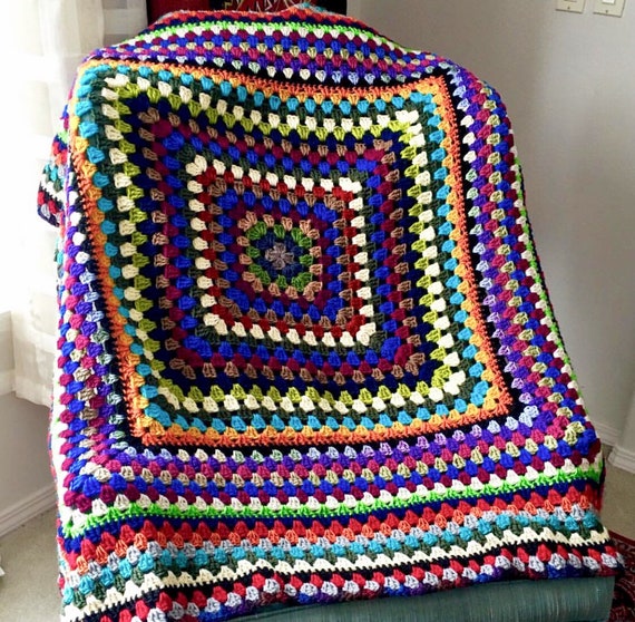 Sofa Throw/ Vintage Crochet Granny Square Throw/ Colorful - Etsy