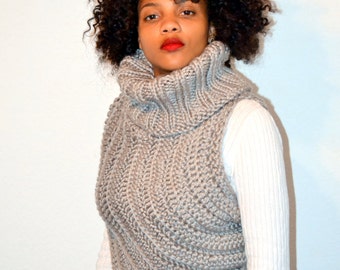 Dallas Grey Sweater/ Knit and Crochet Sweater Cowl/ Winter Fashion/ M/L size Cowl