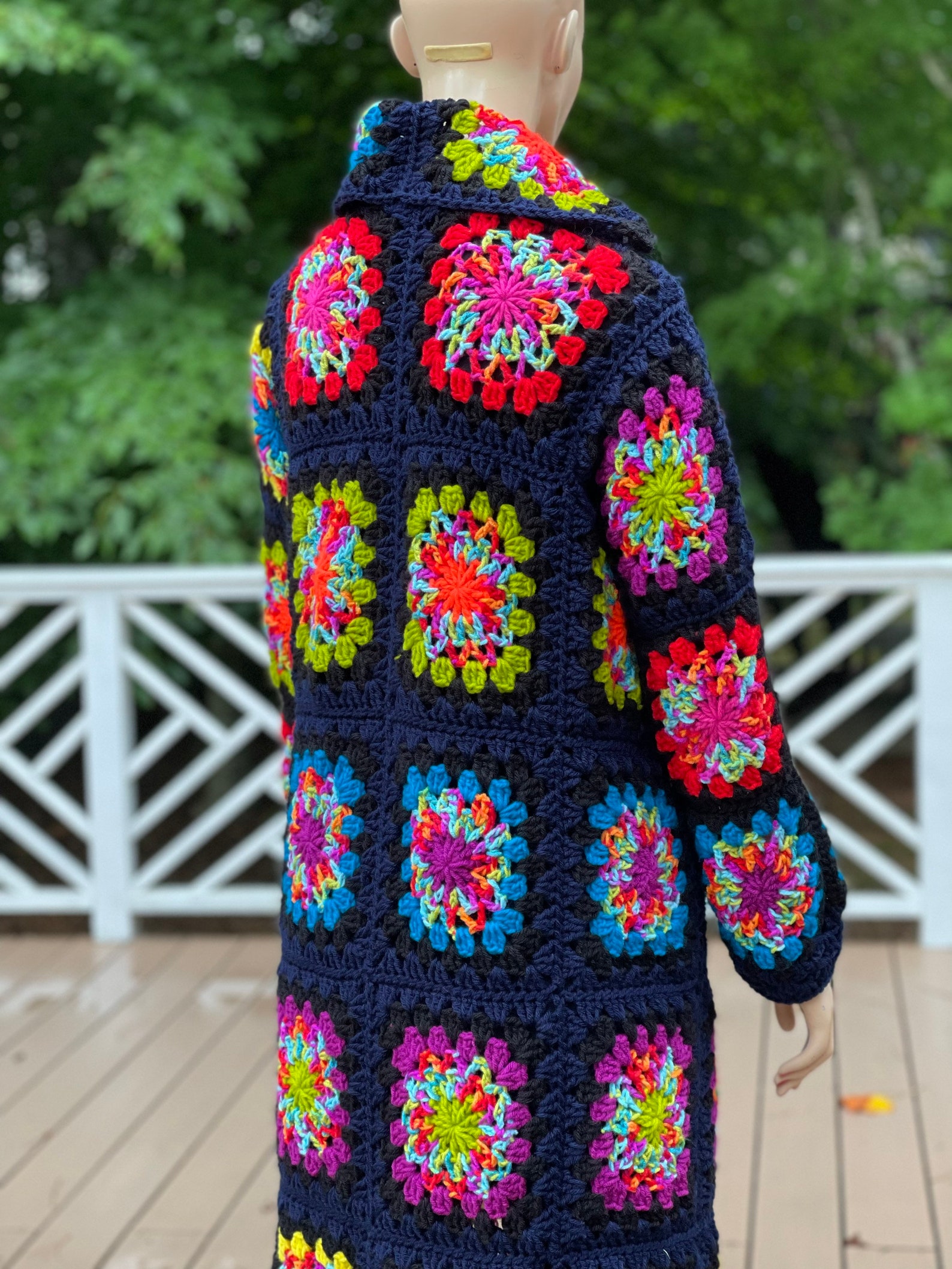 Patch Work Crochet Long Coat/ Granny Square Trench Style - Etsy