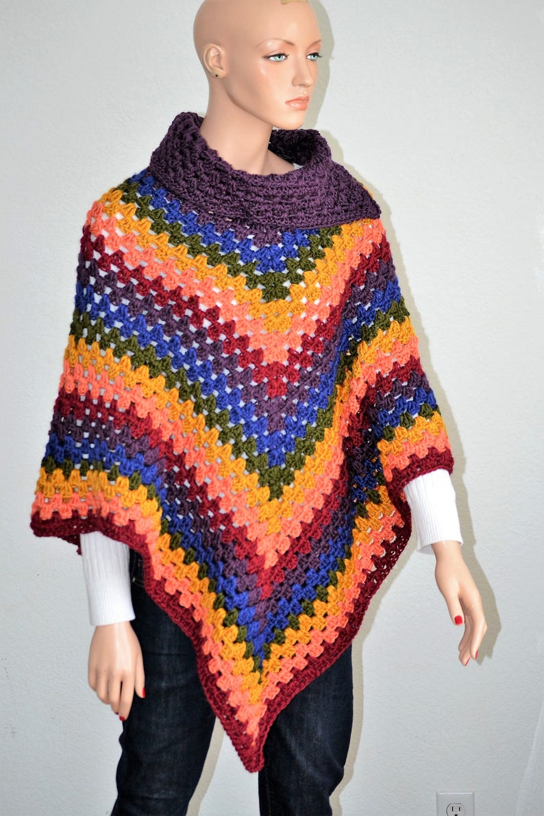 Rainbow Poncho/ Crochet Poncho/ Crochet Rainbow Poncho/ Collar Etsy