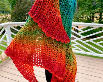 The Corded Shell Rainbow Fiesta Crochet Shawl/ Elegant it’s a Wrap Fiesta Colored Shawl/ Scarf