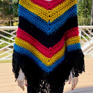 CROCHET PONCHO/ Crochet Winter Poncho/ Multicolored Mixed Fiber Poncho/ Poncho and wrap/ High fashion Asymmetrical Poncho