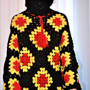 Crochet Uganda Poncho | Uganda Flag inspired granny square Poncho | Patriotic Crochet Poncho