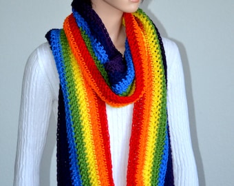 Crochet Rainbow Scarf/ Handmade Unisex Scarf/ Fall Fashion Scarf