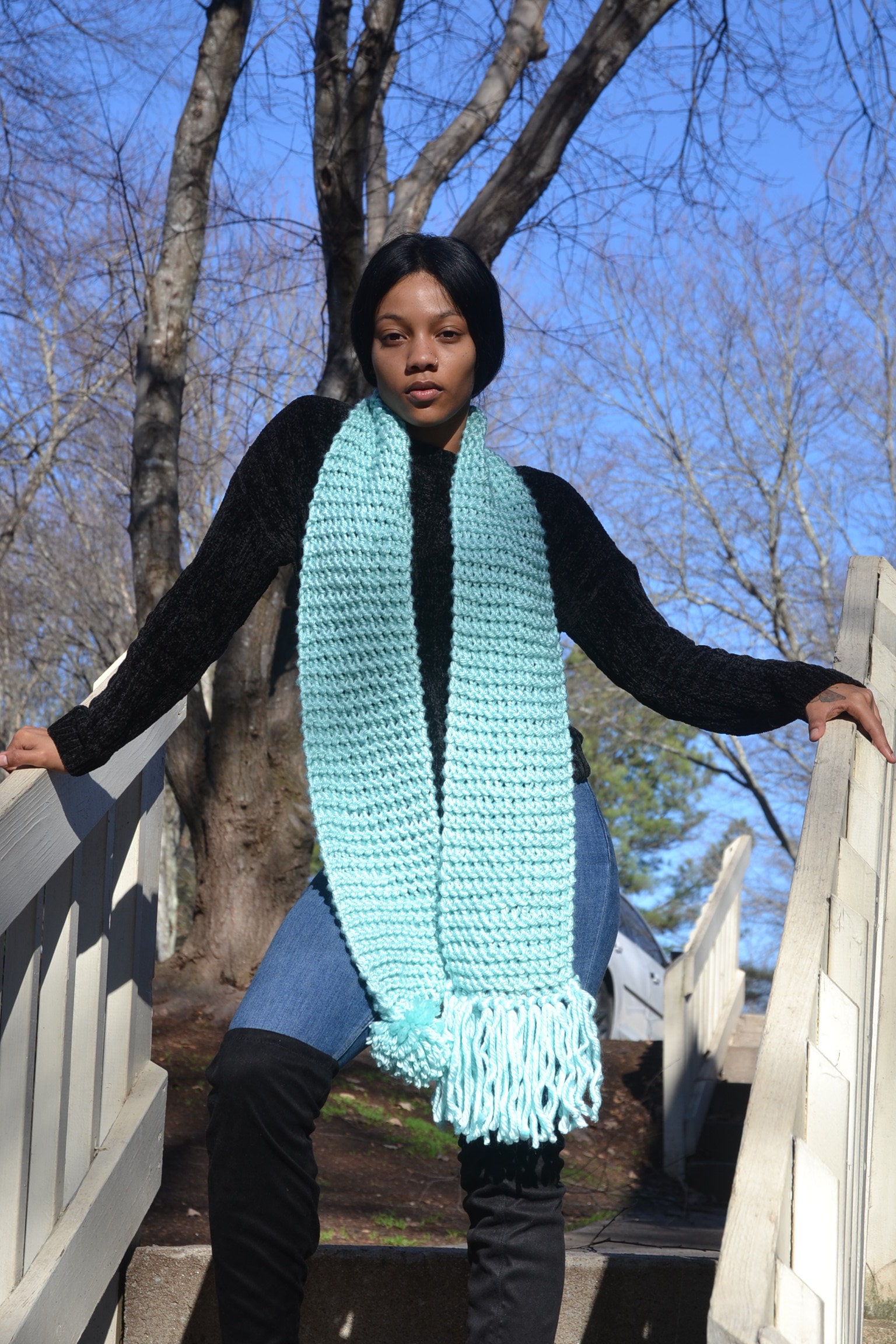 Louisville Julep Hand Knitted Fringe and Pom pom Scarf