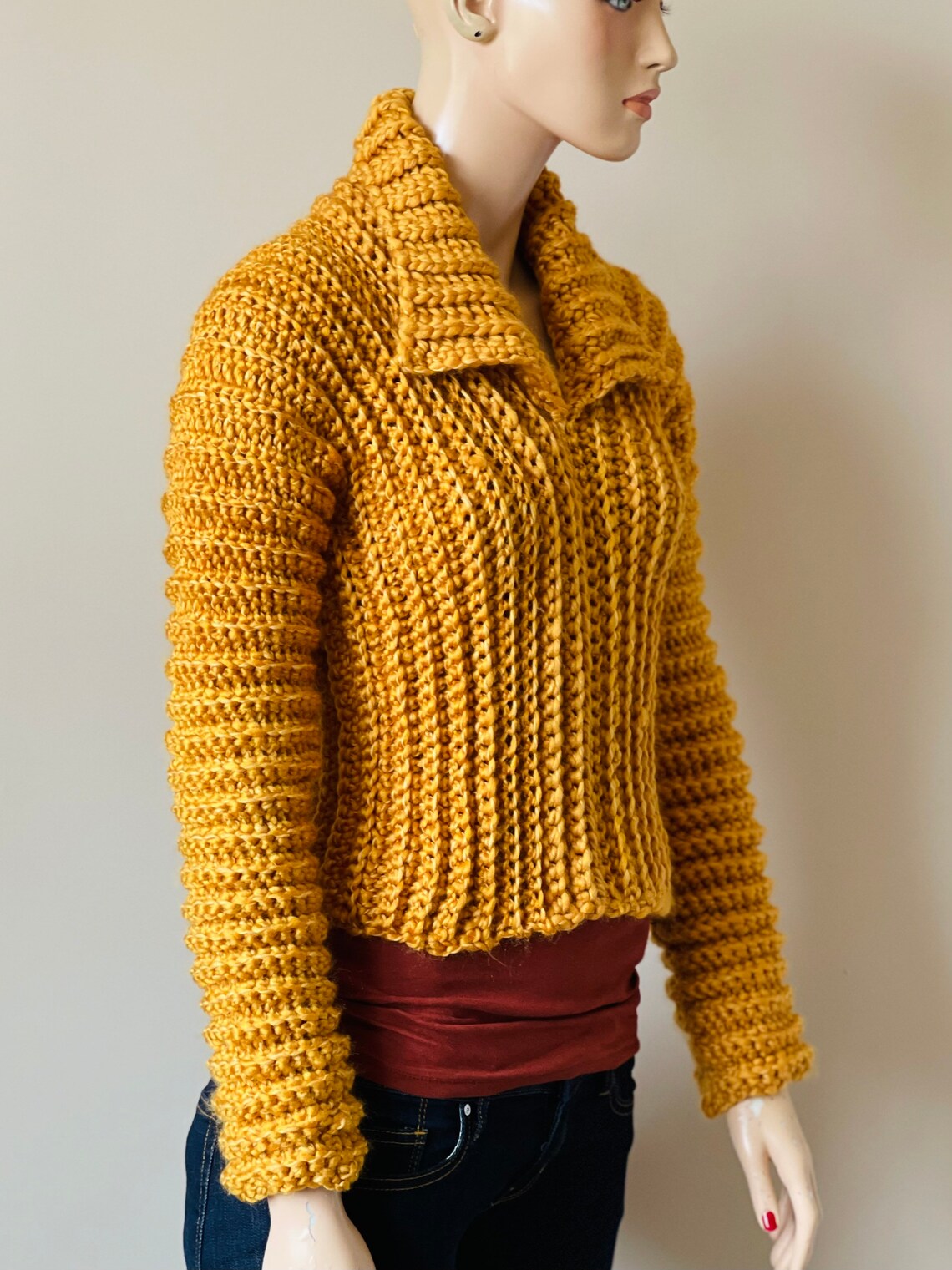 Mustard Cropped Ribbed Crochet Sweater Blouse/ Mustard / Etsy