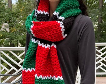 Crochet Kenya Flag Scarf: African Heritage Acrylic Super Scarf