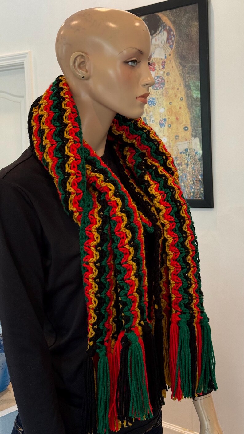 Rastafari Crochet Super Scarf: Handmade African Heritage Colors - Etsy