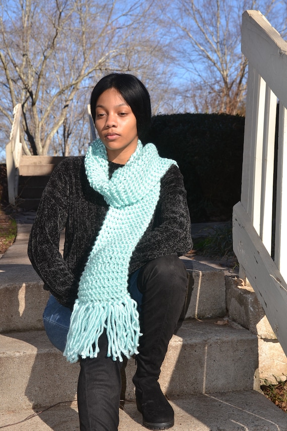 Louisville Julep Hand Knitted Fringe and Pom Pom Scarf 