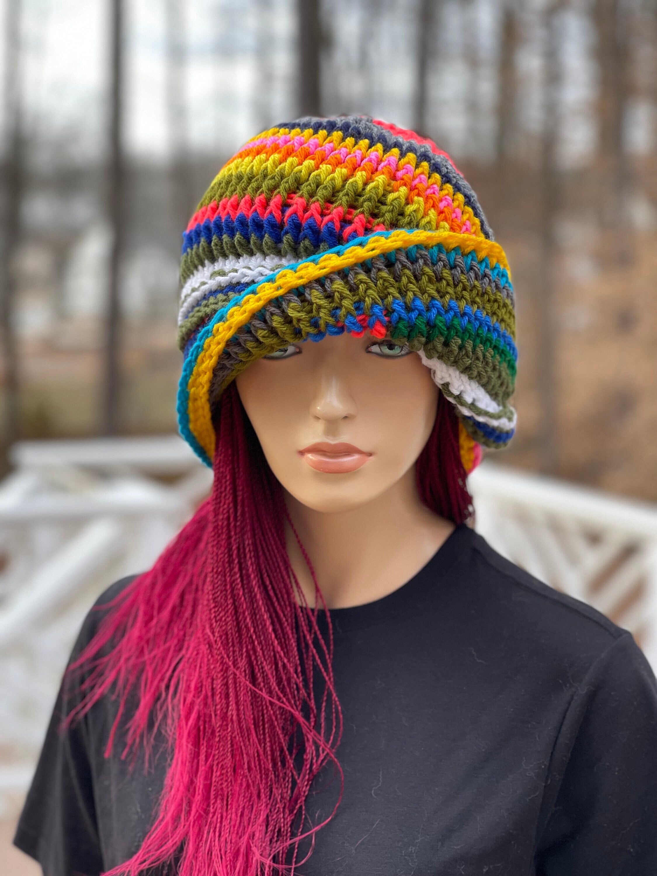 Multicolored Victorian Era Crochet Cloche Hat/ Vintage Hand  display picture 3